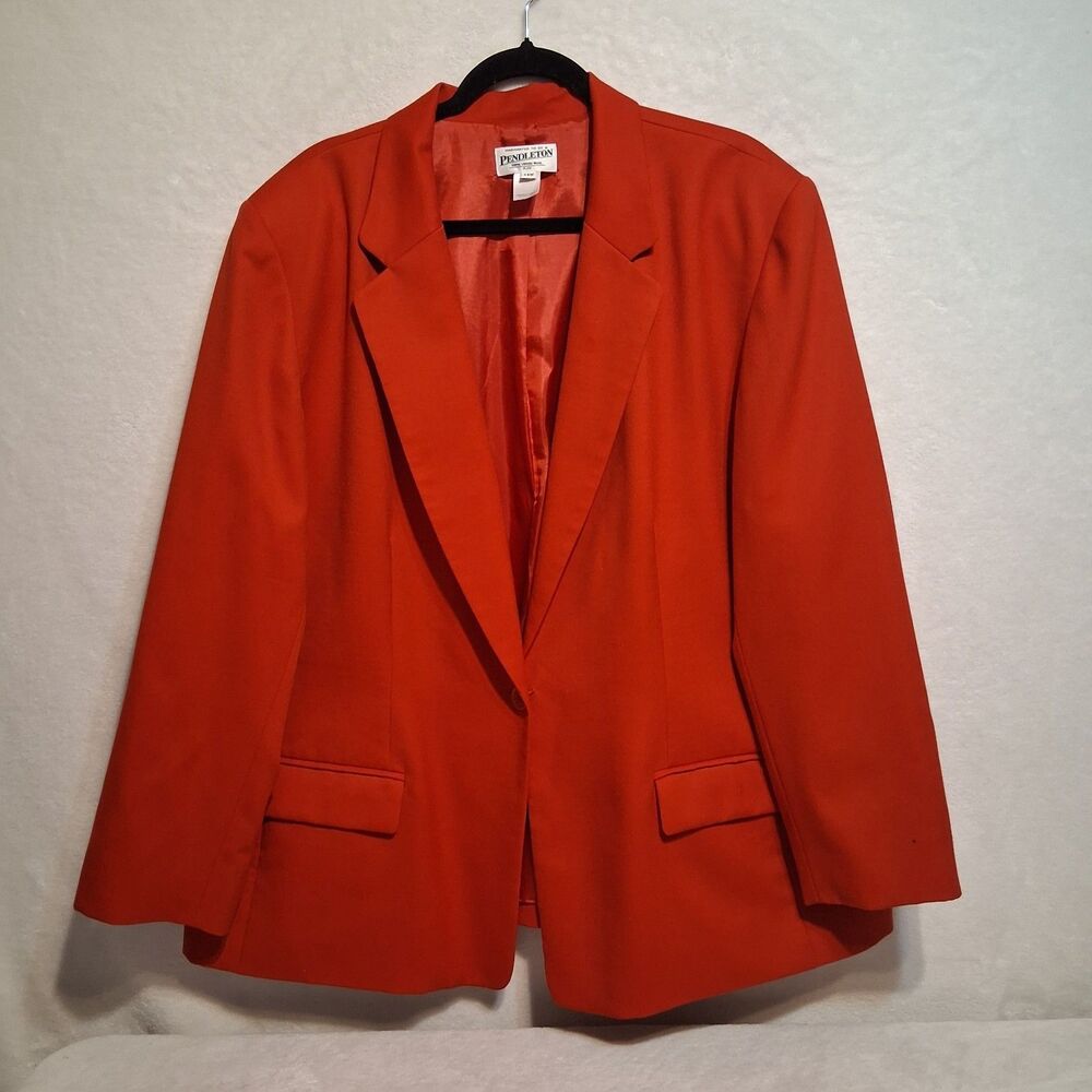 Pendleton 24W Blazer Jacket 100% Wool Tomato Red Single Button Lined Business